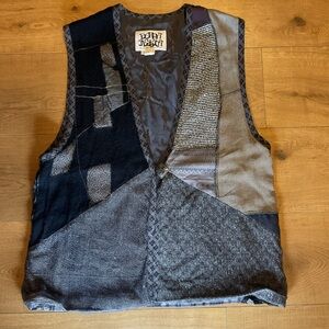 Vintage Donna Jessica Patchwork Vest Black Gray Textured Made in USA Size 2